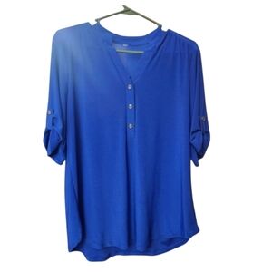 Susan Graver Royal Blue 3/4 Roll-Tab Sleeve Top Size XL | Easy Bundle Add-On